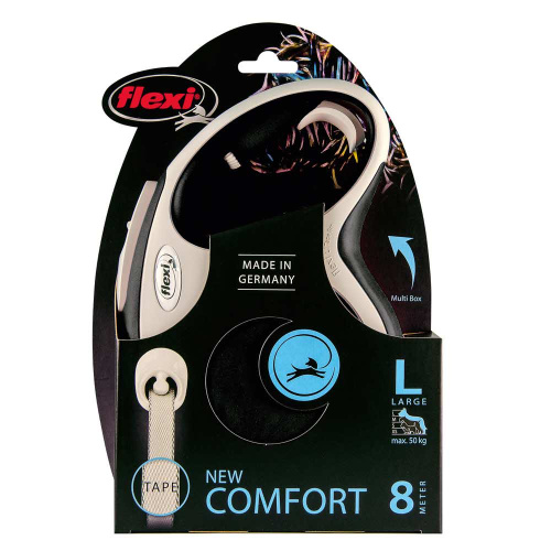 flexi рулетка NEW LINE Comfort L (до 50 кг) лента 8 м серый/черный