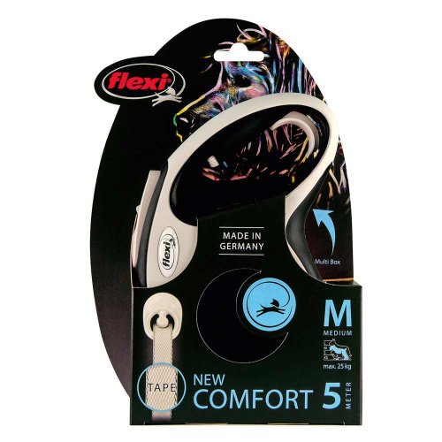 flexi рулетка NEW LINE Comfort M (до 25 кг) лента 5 м серый/черный