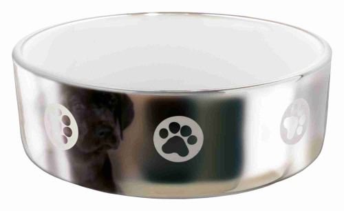 Миска керамическая с рисунком, 0,3 л/ø 12 см, серебряный/белый