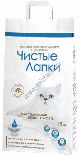 Чистые Лапки 15 кг комкующийся наполнитель для кошачьих туалетов 