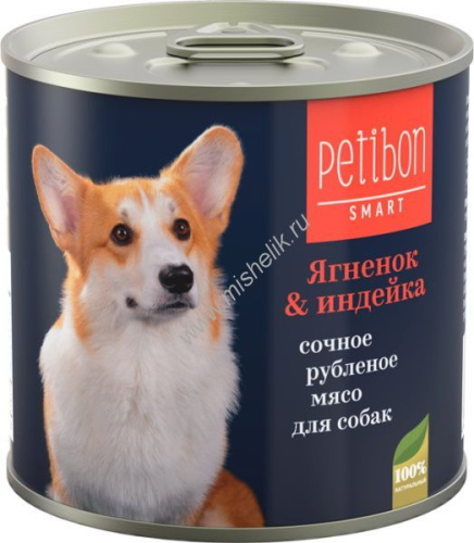 Petibon Smart 240 г консервы для собак сочное рубленое мясо с ягненкоми и ндейкой 