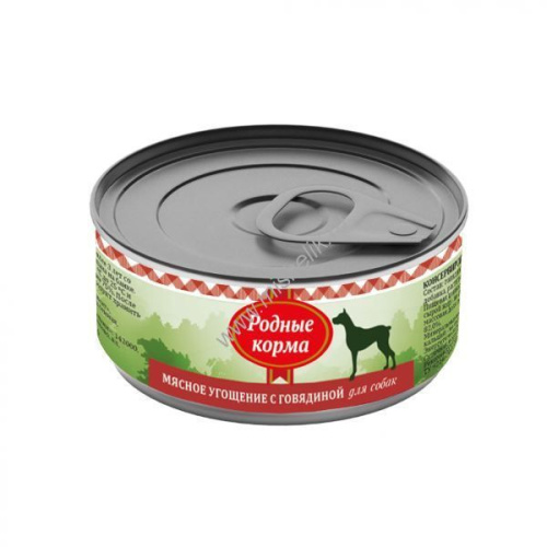 РОДНЫЕ КОРМА 100 г мясное угощение консервы с говядиной для собак 