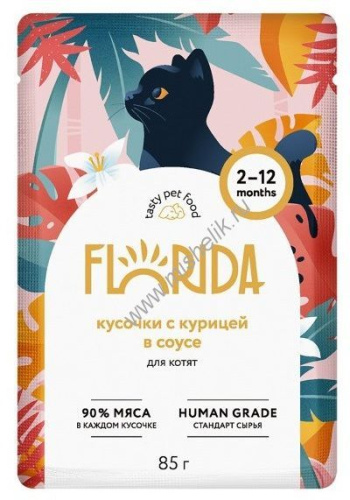 FLORIDA 85 г пауч консервы для котят кусочки с курицей в соусе 