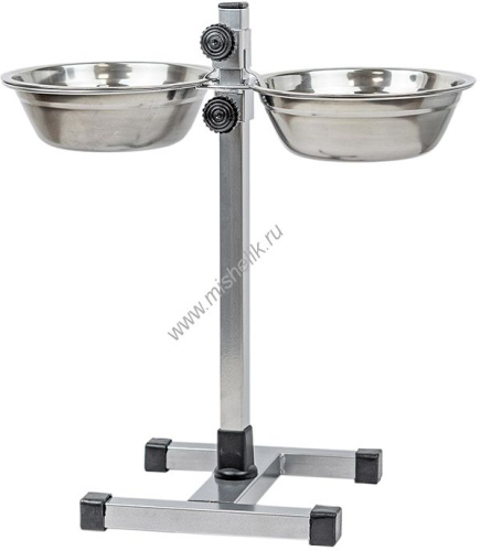HOMEPET D 18 см 2 х 0,7 л до 40 см металлическая регулируемая подставка с мисками для домашних животных хром