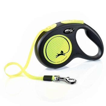 flexi рулетка Neon New М (до 25 кг) лента 5 м, светоотражающая, желтый неон