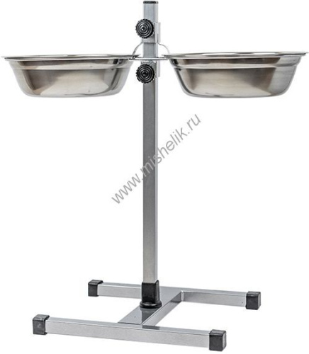 HOMEPET D 22 см 2 х 1,5 л до 50 см металлическая регулируемая подставка с мисками для домашних животных хром