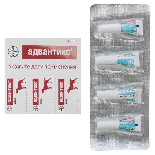 Bayer Адвантикс 100 С для собак 4-10 кг от блох, клещей и комаров (4 пипетки х 1 мл)