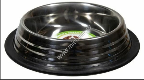 ANKUR 0,25 л миска металлическая черная с полосами резиновое основание