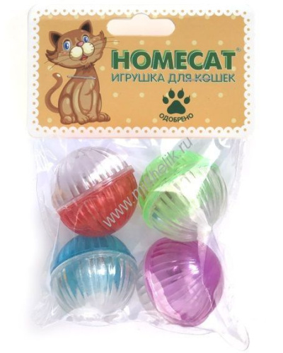 HOMECAT 4 шт Ф 4 см игрушка для кошек мячи пластиковые разноцветные с колокольчиком