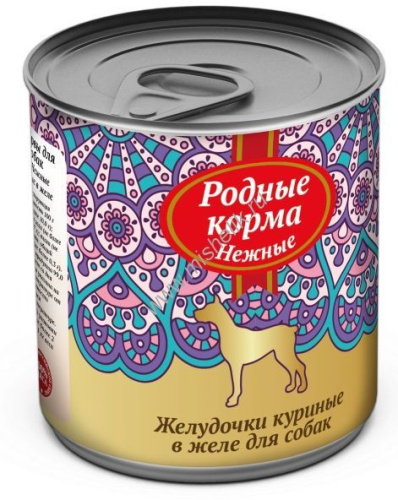РОДНЫЕ КОРМА 240 г нежные консервы желудочки куриные в желе для собак 