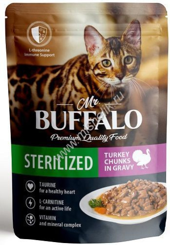 MR.BUFFALO STERILIZED 85 г пауч влажный корм для стерилизованных котов и кошек индейка в соусе 