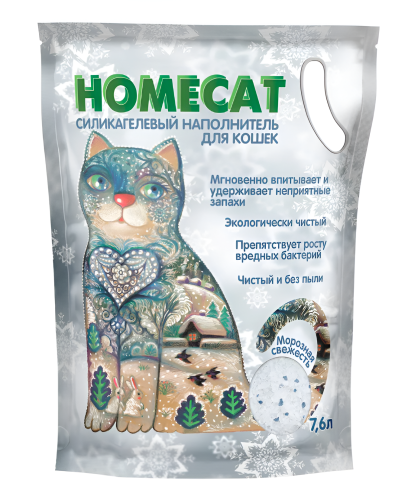 HOMECAT Морозная свежесть 7,6 л силикагелевый наполнитель для кошачьих туалетов с ароматом морозной свежести 
