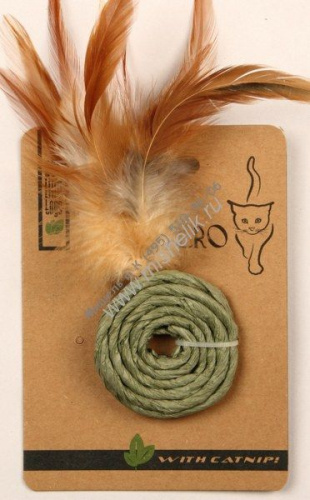 МОН ТЕРО ЭКО 5 см игрушка для кошек колечко с перьями с кошачьей мятой зелёное 