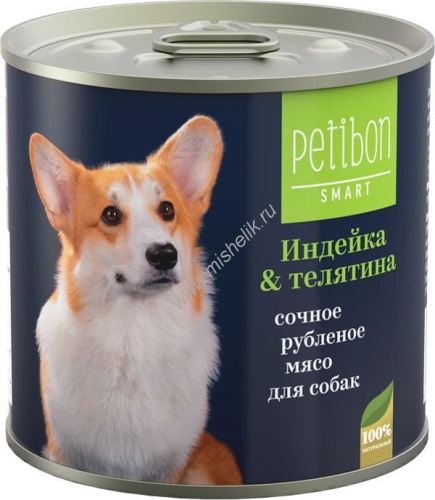 Petibon Smart 240 г консервы для собак сочное рубленое мясо с индейкой и телятиной 