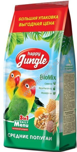 HAPPY JUNGLE 900 г корм для средних попугаев 