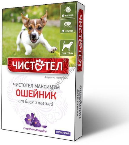 ЧИСТОТЕЛ МАКСИМУМ 65 см ошейник от блох и клещей для собак фиолетовый коробка 