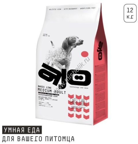 AJO Dog Medium Adult 12 кг сухой полнорационный корм для взрослых собак средних пород говядина с гречкой