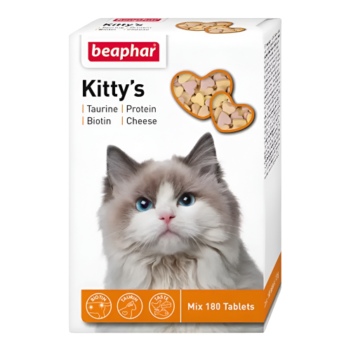 BEAPHAR Kitty`s Taurine Biotin 180 таблеток витаминизированное лакомство для кошек с таурином и биотином 