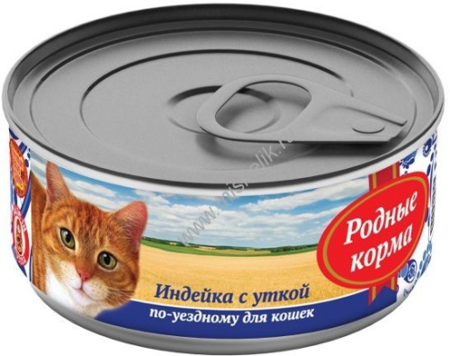 РОДНЫЕ КОРМА 100 г консервы для кошек индейка с уткой по-уездному 