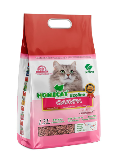 HOMECAT Ecoline Лотос-Сакура 12 л комкующийся наполнитель для кошачьих туалетов с ароматом сакуры 