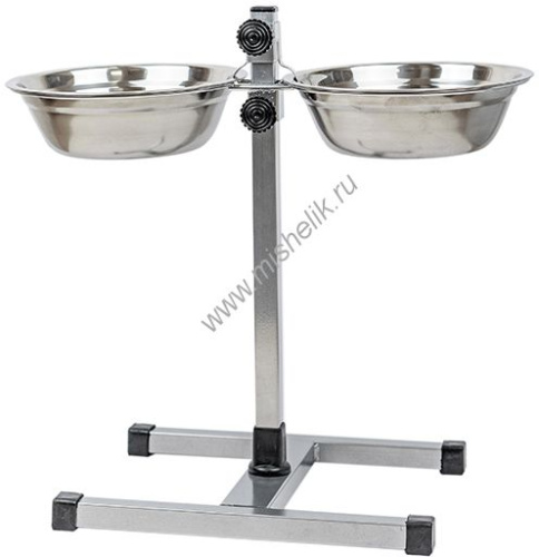 HOMEPET D 20 см 2 х 1 л до 40 см металлическая регулируемая подставка с мисками для домашних животных хром