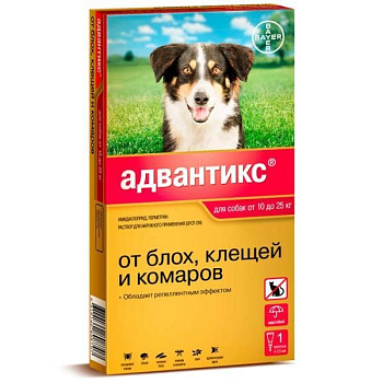 Bayer Адвантикс 250 С для собак 10-25 кг от блох, клещей и комаров (1 пипетка х 2,5 мл)
