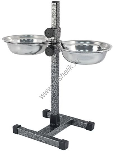 HOMEPET D 18 см 2 х 0,7 л до 40 см металлическая регулируемая подставка с мисками для домашних животных шагрень