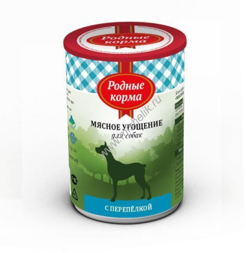 РОДНЫЕ КОРМА 340 г мясное угощение консервы с перепелкой для собак 