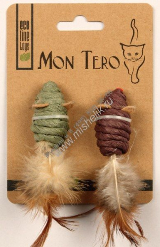 МОН ТЕРО ЭКО 2 шт 5 см игрушка для кошек мышь с кошачьей мятой зелено-фиолетовая 