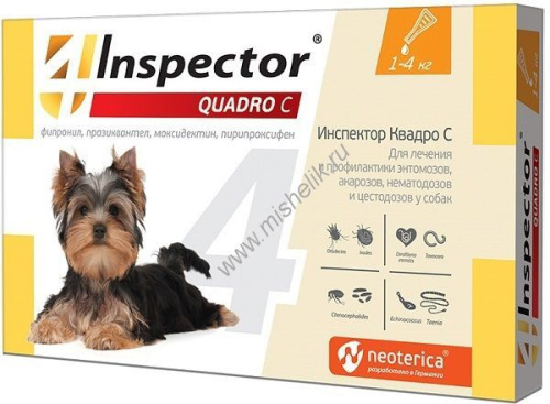 INSPECTOR Quadro С 1-4 кг капли от внешних и внутренних паразитов для собак 1х40