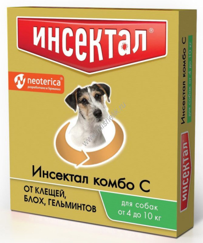 ИНСЕКТАЛ КОМБО С 1 пипетка 4-10 кг капли от клещей, блох и гельминтов для собак 