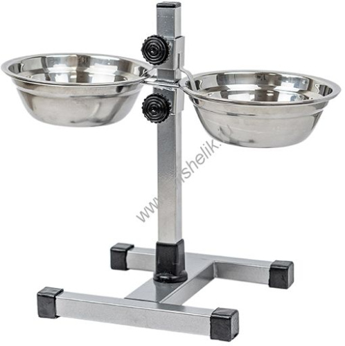 HOMEPET D 16 см 2 х 0,5 л до 30 см металлическая регулируемая подставка с мисками для домашних животных хром