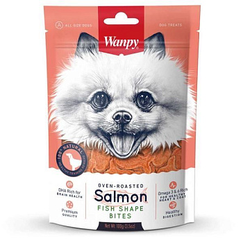 Wanpy Dog лакомые кусочки из нежного лосося в форме рыбок 100 г