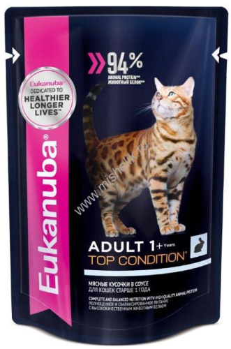 EUKANUBA ADULT TOP CONDITION RABBIT 85 гр пауч влажный корм для взрослых кошек, кролик в соусе 