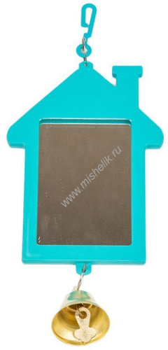 HOMEPET 5 см х 7 см зеркало для птиц избушка с колокольчиком бирюзовое 1х50