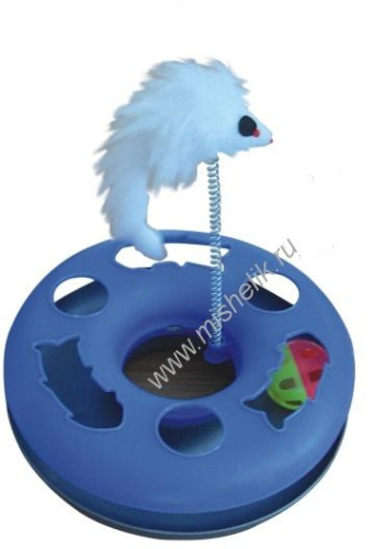 HOMECAT 24х8 см игрушка для кошек трек пластиковый с мячиком и мышкой на пружине