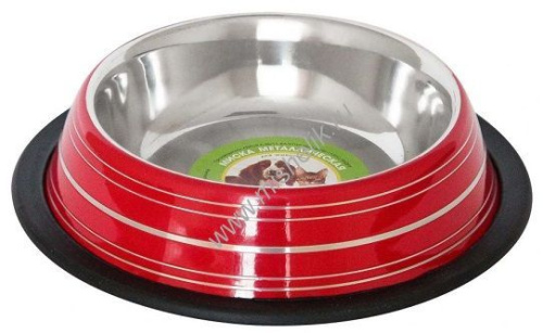 ANKUR 0,45 л миска металлическая красная с полосами резиновое основание