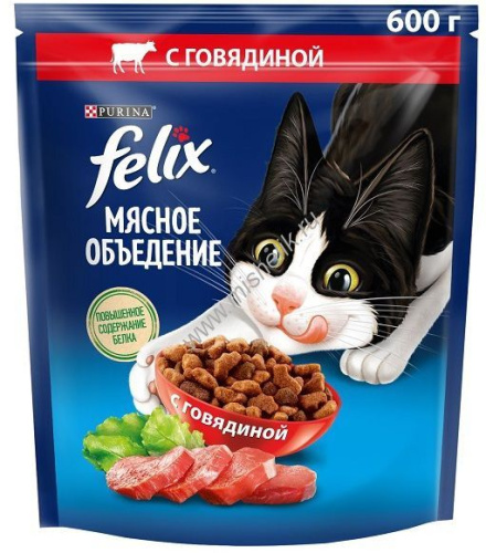 Felix Мясное объедение 600 г сухой корм для взрослых кошек, с говядиной 