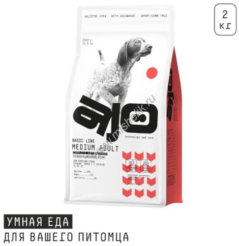 AJO Dog Medium Adult 2 кг сухой полнорационный корм для взрослых собак средних пород говядина с гречкой 