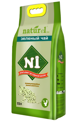 №1 Naturel зеленый чай 17,5 л комкующийся наполнитель для кошачьих туалетов 
