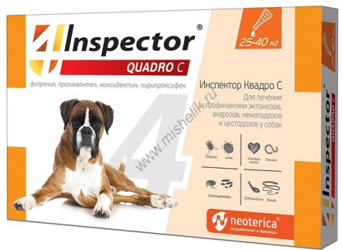 INSPECTOR Quadro С 25-40 кг капли от внешних и внутренних паразитов для собак 1х40