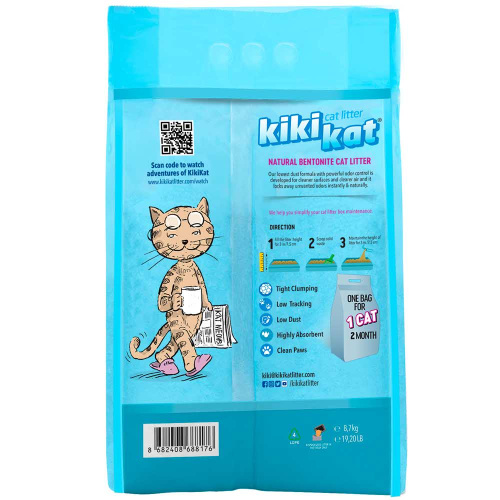 Бентонитовый наполнитель для кошачьего туалета "KikiKat" супер-белый комкующийся с ароматом "Горная свежесть" 10 л.