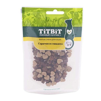 Лакомство TiTBiT Сердечки из говядины для кошек (Мягкие снеки) 40 г