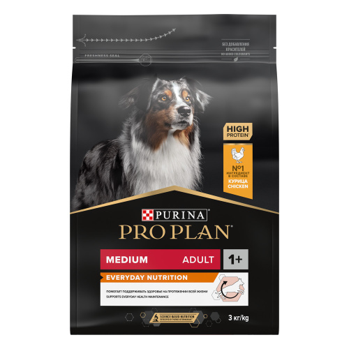 PRO PLAN 3 кг сухой корм для взрослых собак средних пород, с высоким содержанием курицы 